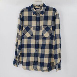 Wallace barnes shirt men's large long sleeve button up plaid cotton linen blend